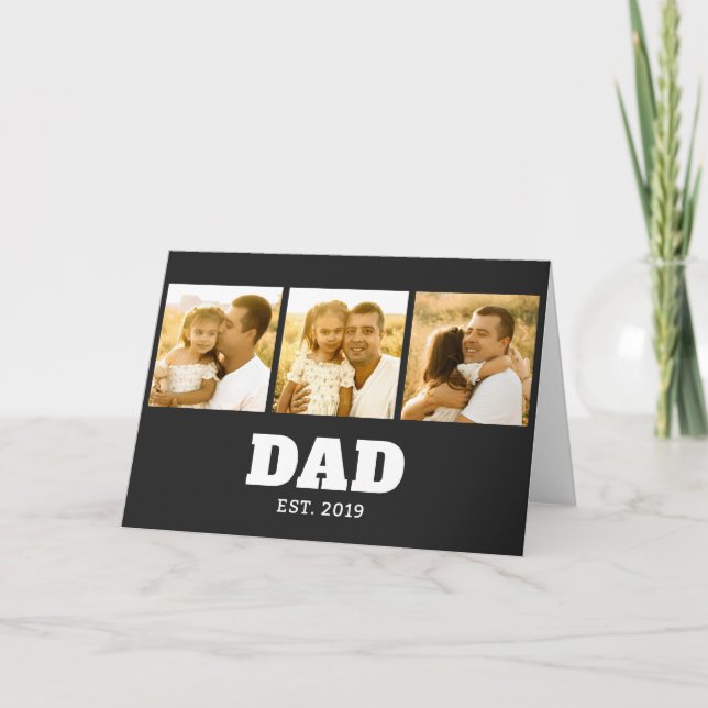 Dad Established Bold Text Black 3 Photo Card (Front)