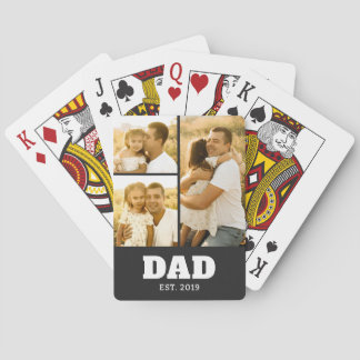 Dad Established Bold Text Black 3 Photo Playing Cards