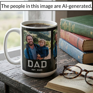 Dad Established Bold Typography Black 3 Photo Coffee Mug