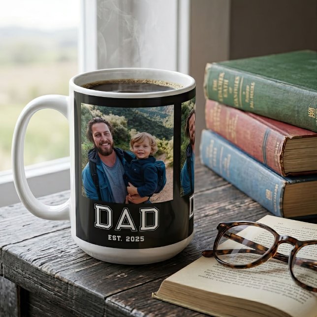Dad Established Bold Typography Black 3 Photo Coffee Mug (Creator Uploaded)