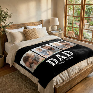 Dad Established Bold Typography Black 3 Photo Fleece Blanket