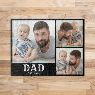 Dad Established Bold Typography Black 3 Photo  Jigsaw Puzzle