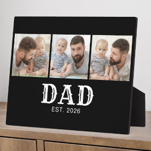 Dad Established Bold Typography Black 3 Photo Plaque