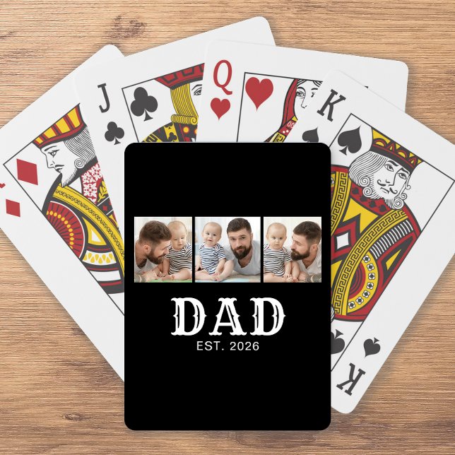 Dad Established Bold Typography Black 3 Photo Playing Cards (Creator Uploaded)