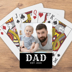 Dad Established Bold Typography Black Photo Playing Cards