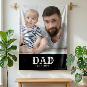 Dad Established Bold Typography Photo Fleece Blanket