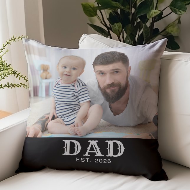 Dad Established Bold Typography Photo Throw Pillow (Creator Uploaded)