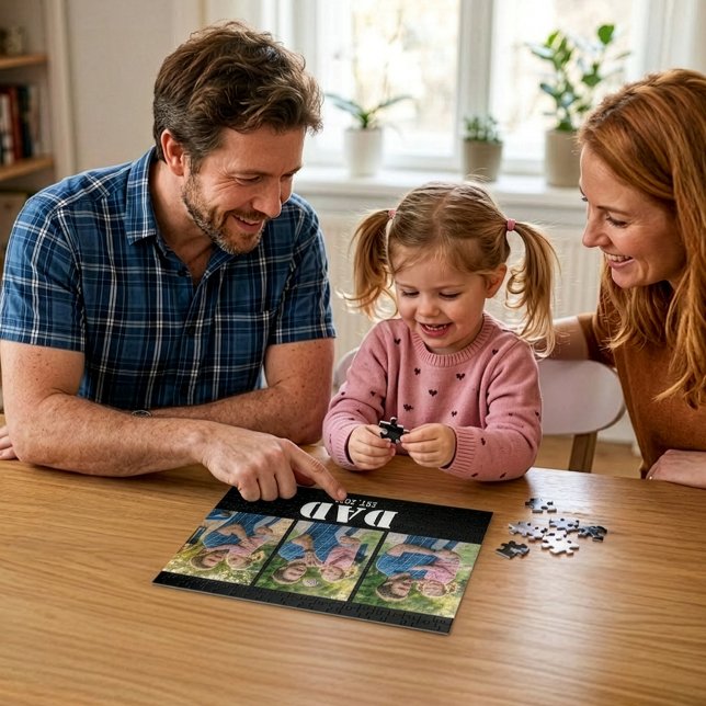 Dad Established Bold White & Black Modern Font Jigsaw Puzzle (Dad Establishe Bold Simple Modern White Text Jigsaw Puzzle)