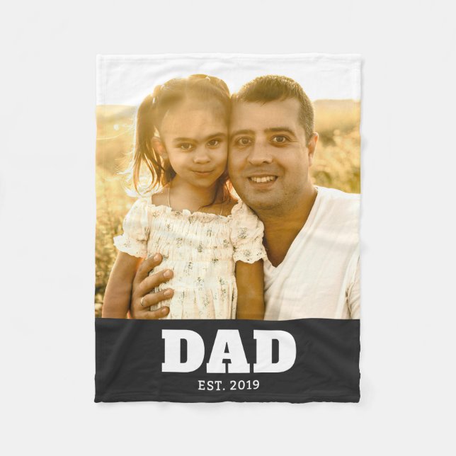Dad Established Bold White & Black Photo Fleece Blanket (Front)