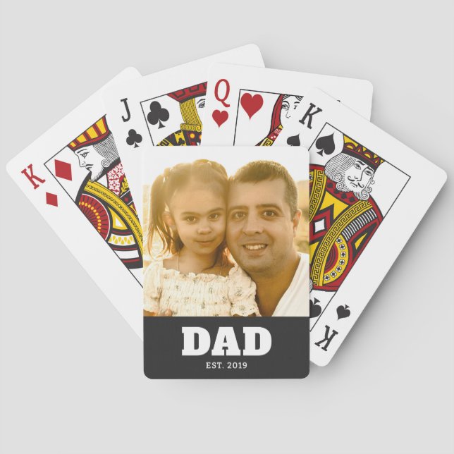 Dad Established Bold White & Black Photo Playing Cards (Back)