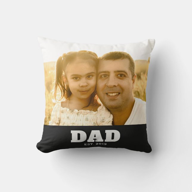 Dad Established Bold White & Black Photo Throw Pillow (Front)