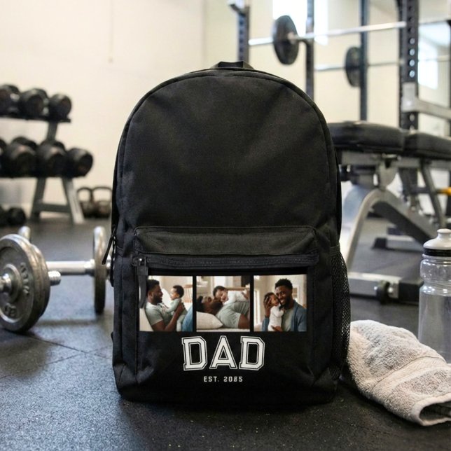 Dad Established Bold White New Father 3 Photo Printed Backpack (Creator Uploaded)