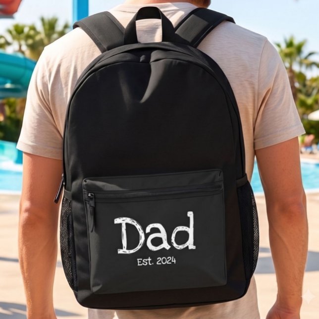 Dad Established Bold White Text Black Printed Backpack (Creator Uploaded)