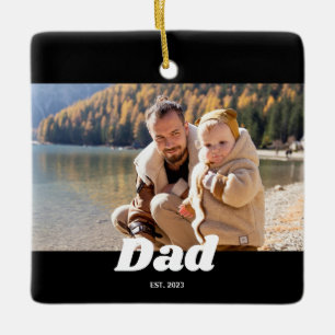 Dad Established Bold White Typography Photo Ceramic Ornament