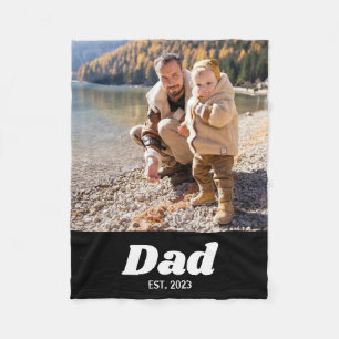Dad Established Bold White Typography Photo Fleece Blanket