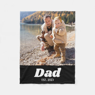 Dad Established Bold White Typography Photo Fleece Blanket