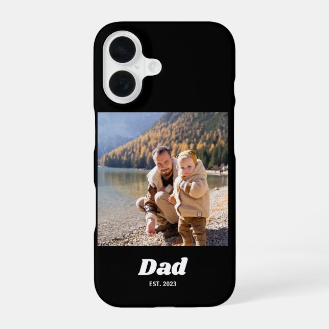 Dad Established Bold White Typography Photo iPhone 16 Case (Back)