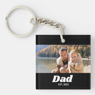Dad Established Bold White Typography Photo Keychain