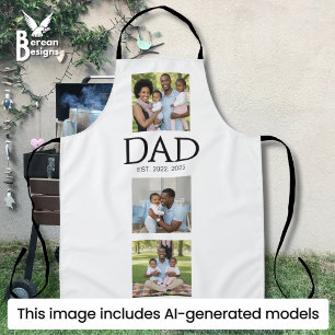 Dad Established Caps Black 3 Photo Fathers Day  Apron
