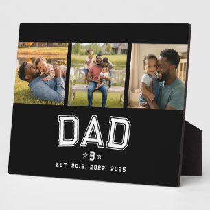 Dad Established Classic Bold White Black 3 Photo Plaque