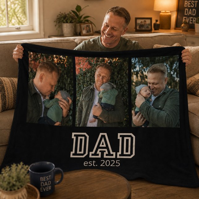 Dad Established Custom Year 3 Photo Fleece Blanket (Creator Uploaded)
