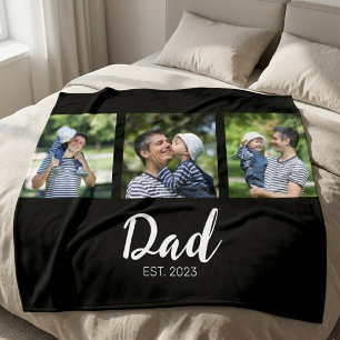 Dad Established Elegabt Script Black 3 Photo Fleece Blanket