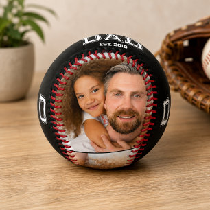 Dad Established Elegant 3 Photo Gifts Black Baseball