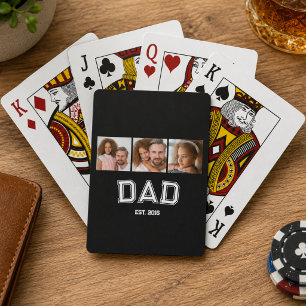 Dad Established Elegant 3 Photo Gifts Black Playing Cards