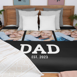 Dad Established Elegant Black 3 Photo Fleece Blanket