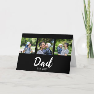 Dad Established Elegant Script Black 3 Photo Card