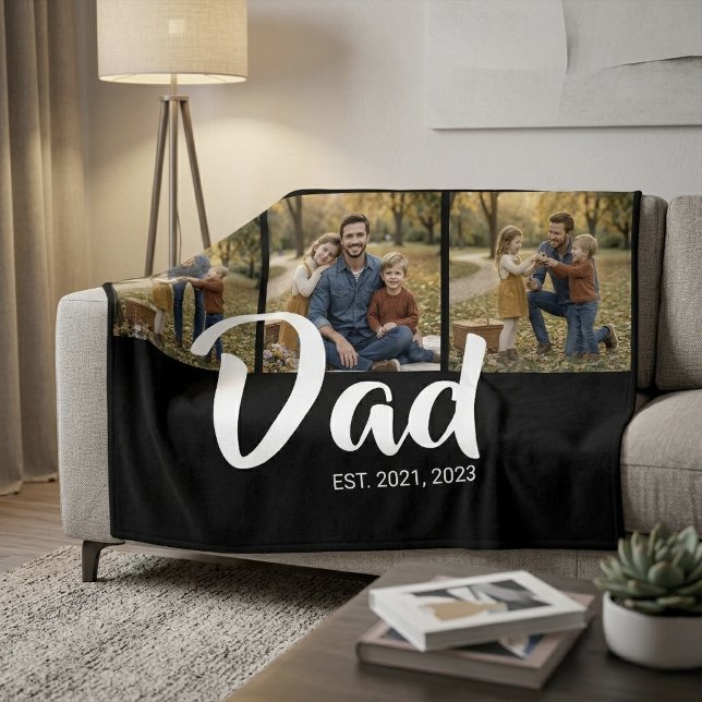 Dad Established Elegant Script Black 3 Photo Fleece Blanket (Dad Established Elegant Script Black 3 Photo Fleece Blanket)