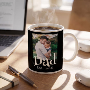 Dad Established Fun Bold Simple Text Photo Black Coffee Mug