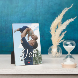 Dad Established Fun Script Photo Heart Gift Plaque