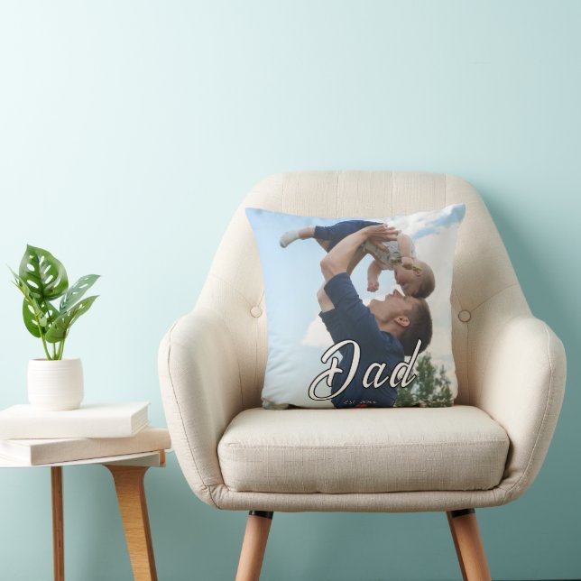 Dad Established Fun Script Photo Heart Gift  Throw Pillow (Chair)