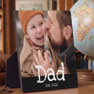 Dad Established Fun White Bold Black Text Photo Plaque