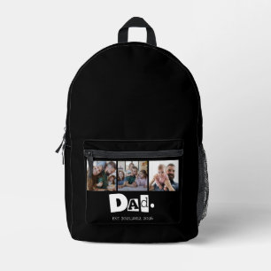 Dad Established Modern 3 Kids Photo Collage Printed Backpack