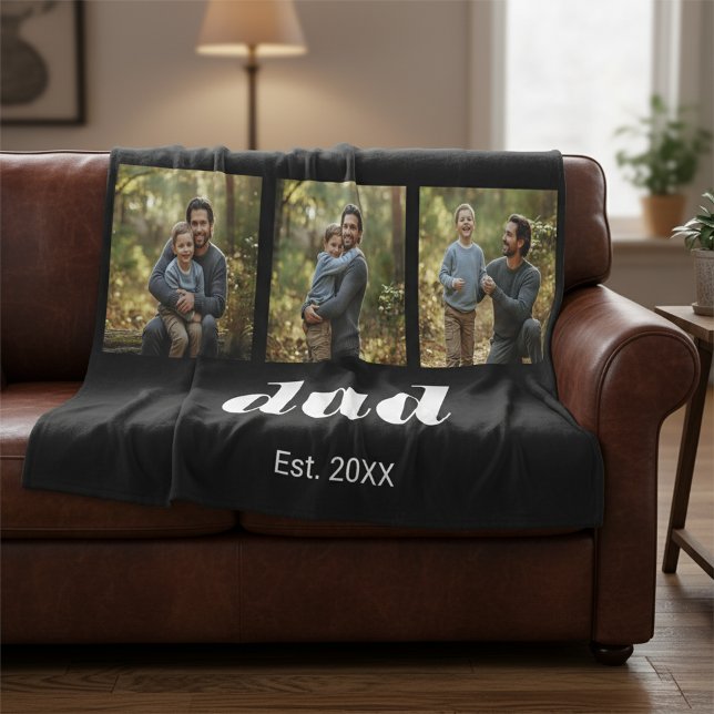Dad Established Modern 3 Photo Fleece Blanket (Creator Uploaded)