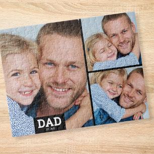 Dad Established Modern 3 Photo Jigsaw Puzzle