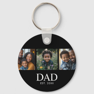 Dad Established Modern 3 Photo Keychain