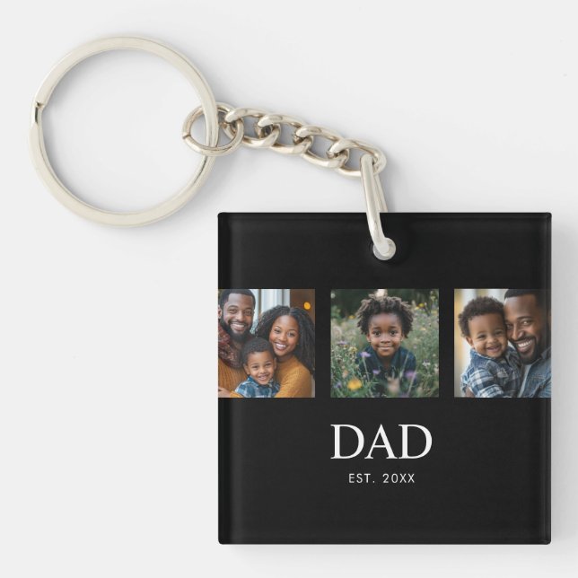 Dad Established Modern 3 Photo Keychain (Front)