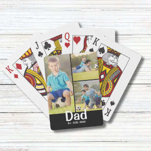 Dad Established Modern 3 Photo  Playing Cards