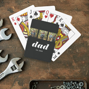 Dad Established Modern 3 Photo Playing Cards
