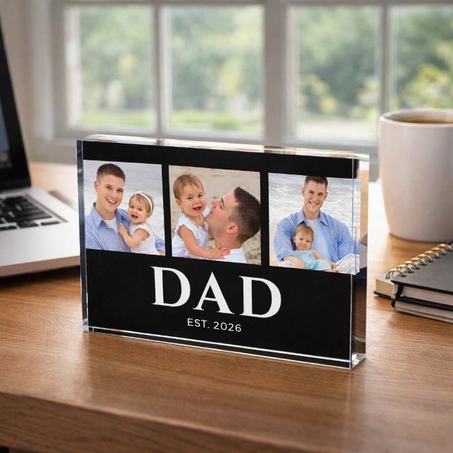 Dad Established Modern Black 3 Photo Block (Creator Uploaded)