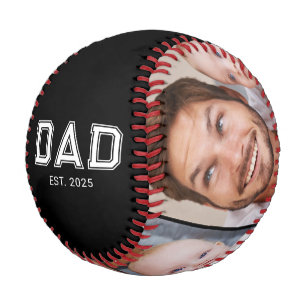 Dad Established Modern Black 3 Photo Collage Baseball