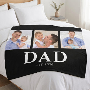 Dad Established Modern Black 3 Photo Fleece Blanket