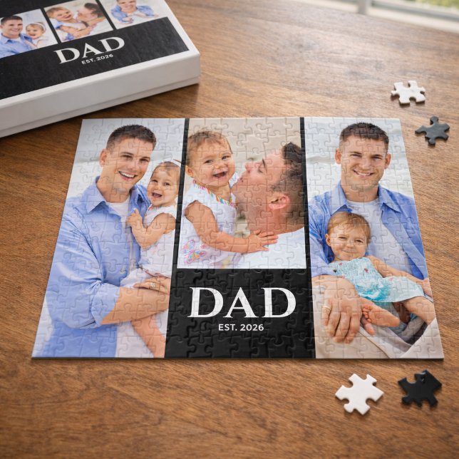Dad Established Modern Black 3 Photo Jigsaw Puzzle (Creator Uploaded)