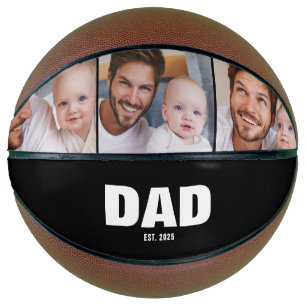 Dad Established Modern Black and White 3 Photo Basketball