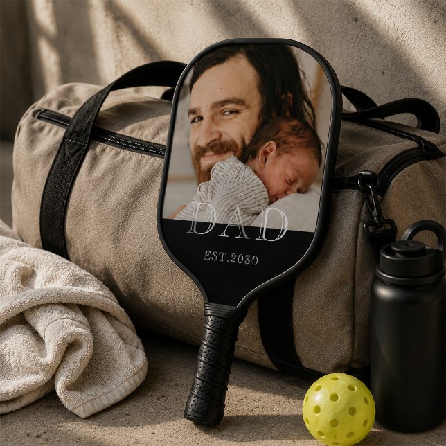 Dad Established Modern Black Photo  Pickleball Paddle (Creator Uploaded)
