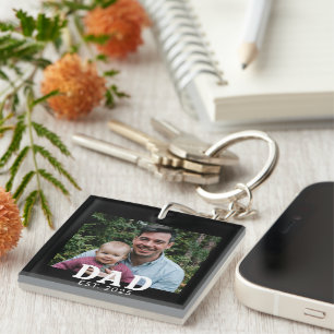 Dad Established Modern Bold Photo Gift Keychain