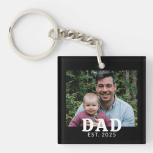 Dad Established Modern Bold Photo Gift  Keychain